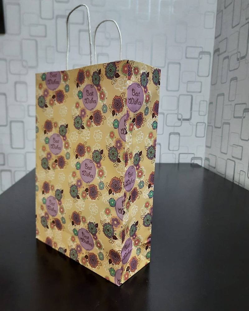 Paper bag with an all over floral print
