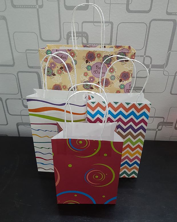 Multicolour printed paper bags in several sizes