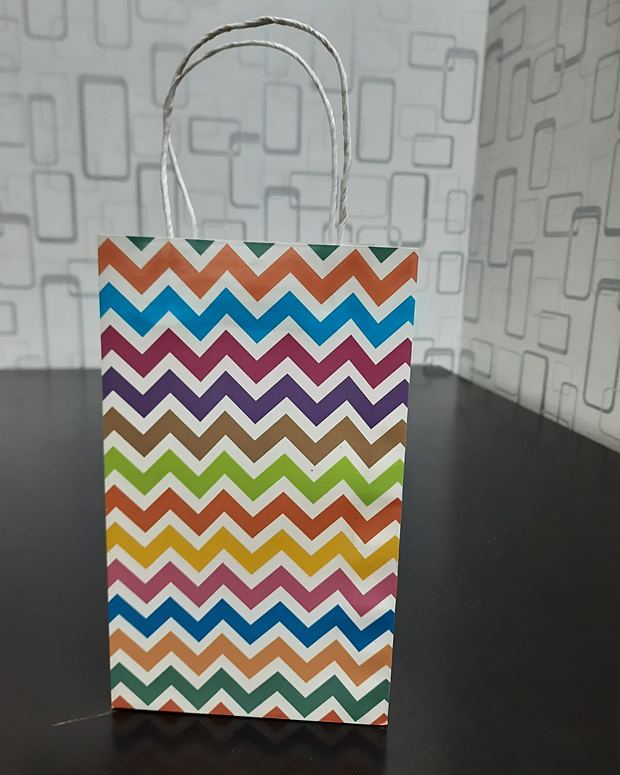 Paper bag with a coloured chevron print